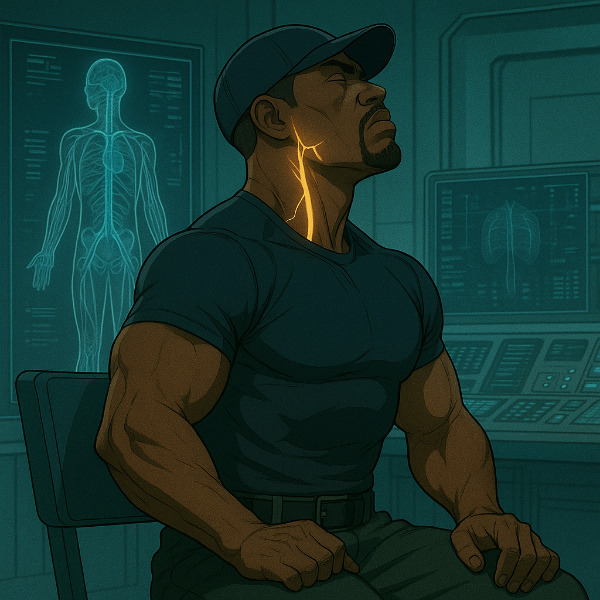 Xavier Savage performing a neck stretch to activate vagal fibers